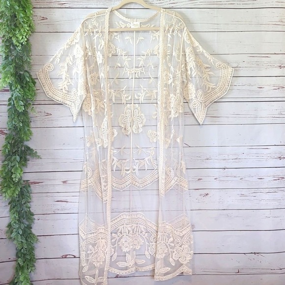 Siren Lily Other - Siren Lily Maternity Women's Large Cream Maternity Lace‎ Duster Kimono Romantic
